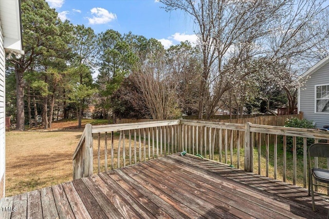 deck with a lawn and fence