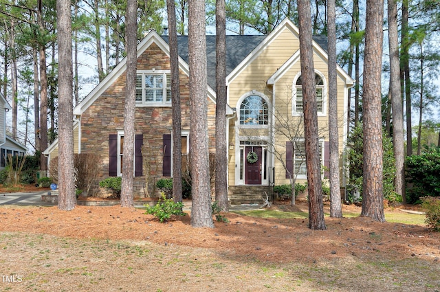 traditional-style house featuring stone siding