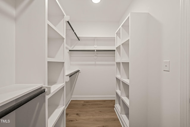 walk in closet with wood finished floors