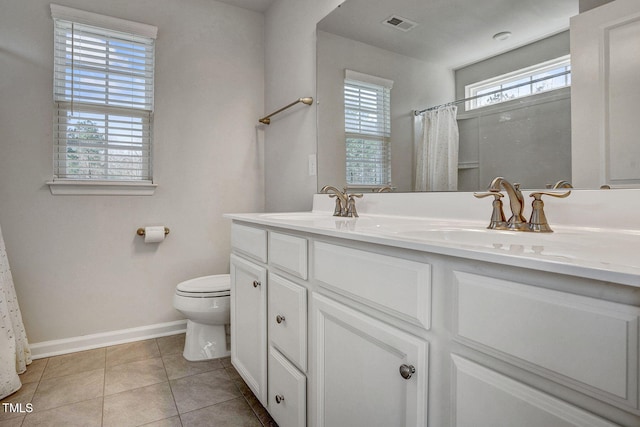 full bath featuring double vanity, visible vents, a sink, and tile patterned floors