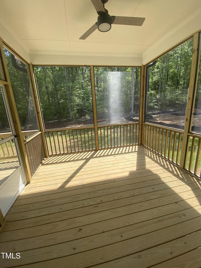 wooden deck with ceiling fan