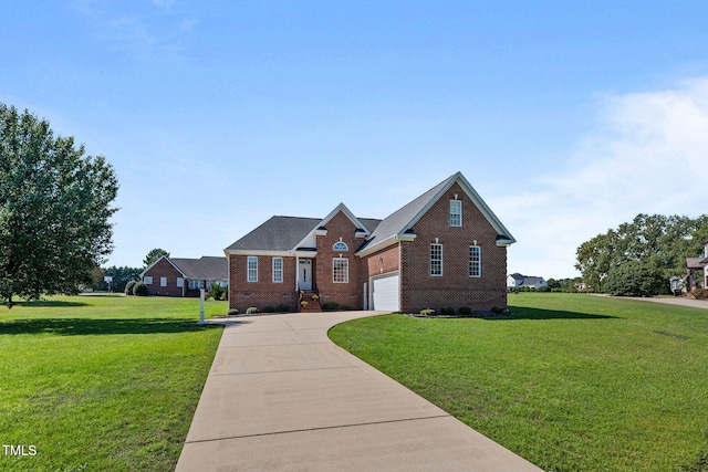 view of front facade with a front lawn and a garage