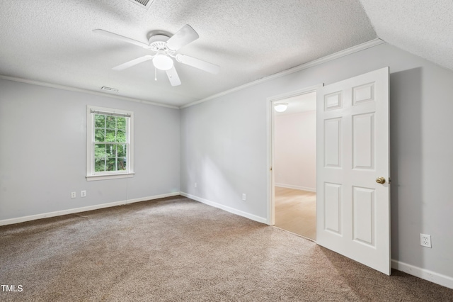 2006 Chedington Dr, Apex, NC 27502 - carpeted spare room featuring a textured ceiling, ceiling fan, and crown molding