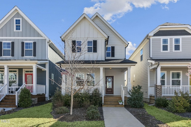 view of front of property with a porch and board and batten siding