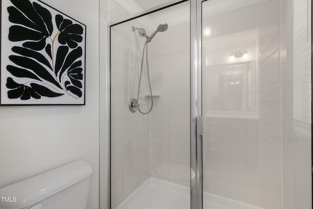 bathroom featuring a shower stall and toilet