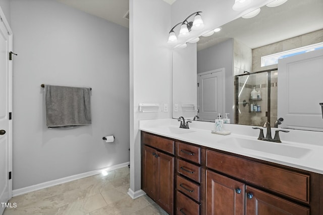 bathroom featuring vanity and walk in shower