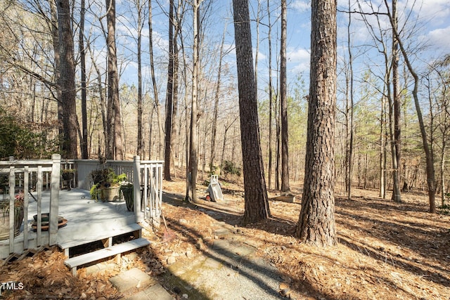 view of yard featuring a wooden deck