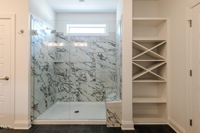 3521 Amelia Grace Dr Lot 67, Fuquay Varina, NC 27526 - bathroom featuring a marble finish shower and tile patterned flooring