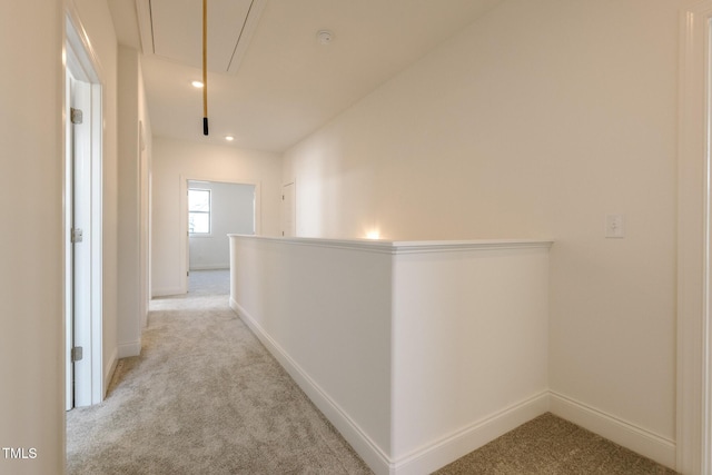 3521 Amelia Grace Dr Lot 67, Fuquay Varina, NC 27526 - hall featuring attic access, light colored carpet, baseboards, and recessed lighting