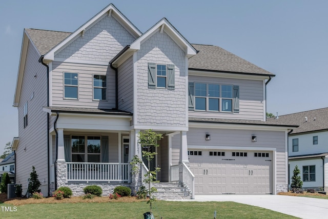 3521 Amelia Grace Dr Lot 67, Fuquay Varina, NC 27526 - craftsman inspired home featuring a garage, a porch, a front yard, concrete driveway, and roof with shingles