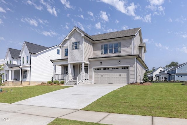 3521 Amelia Grace Dr Lot 67, Fuquay Varina, NC 27526 - view of front facade featuring covered porch, an attached garage, concrete driveway, a front yard, and a residential view