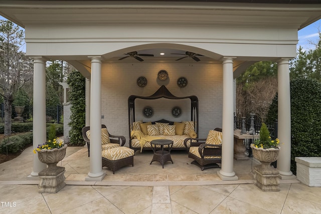 view of patio / terrace featuring outdoor lounge area and a ceiling fan