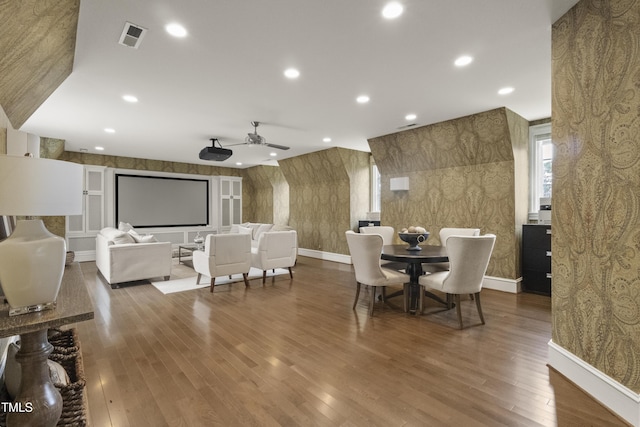 dining room featuring recessed lighting, visible vents, and wood-type flooring