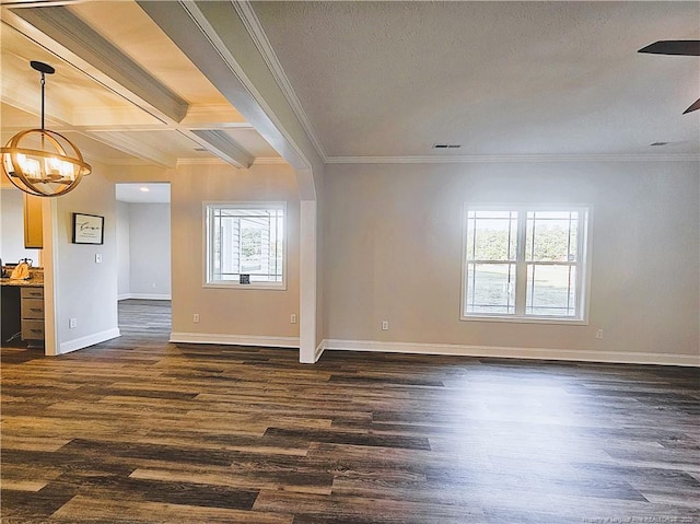 spare room with dark wood-type flooring and ornamental molding