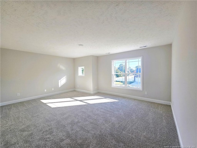 unfurnished room with carpet flooring and a textured ceiling