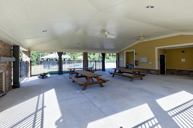 view of patio featuring ceiling fan