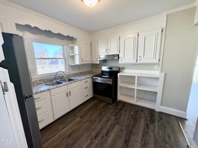 212 Craig Ave, Henderson, NC 27537 - kitchen featuring white cabinets, under cabinet range hood, stainless steel appliances, and a sink