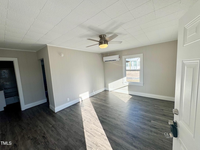 212 Craig Ave, Henderson, NC 27537 - unfurnished room with a ceiling fan, dark wood finished floors, baseboards, and a wall mounted AC