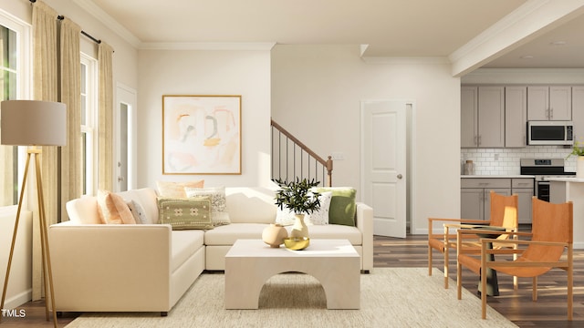 interior space featuring light hardwood / wood-style floors and ornamental molding