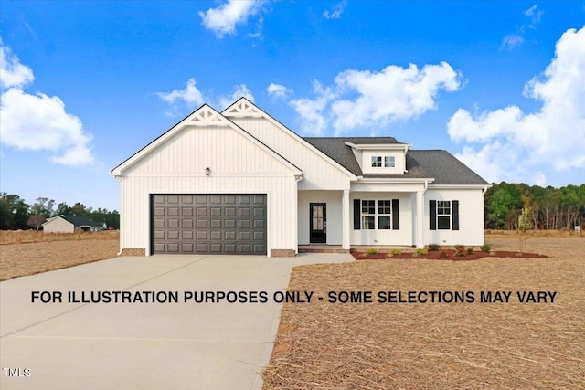 modern farmhouse featuring a garage