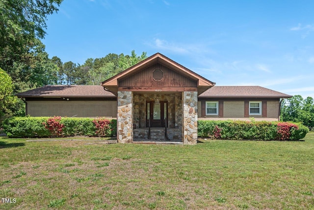 620 Mcghees Mill Rd, Roxboro, NC 27574 - ranch-style home with a front lawn and stone siding