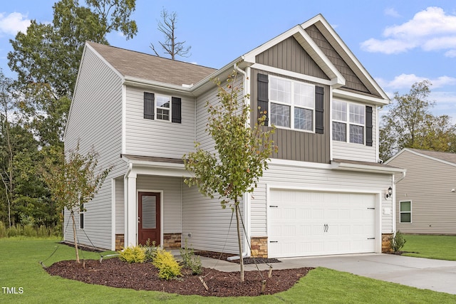 craftsman-style house with a front lawn and a garage