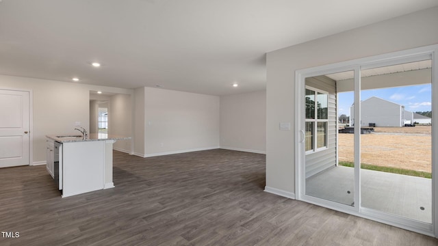 empty room featuring sink and dark hardwood / wood-style floors