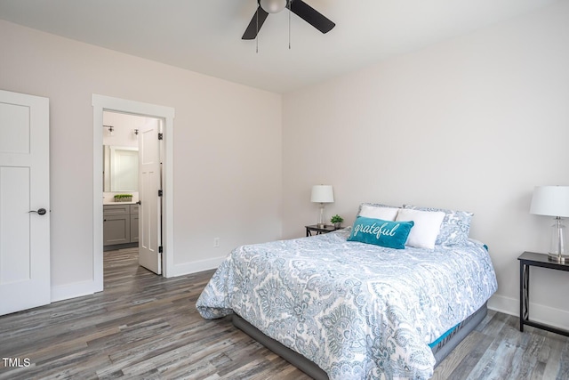 00 Cedar Grove Church Rd, Roxboro, NC 27574 - bedroom featuring dark hardwood / wood-style flooring, ceiling fan, and ensuite bathroom