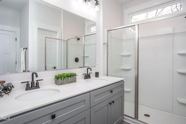 00 Cedar Grove Church Rd, Roxboro, NC 27574 - bathroom with vanity and a shower with shower door
