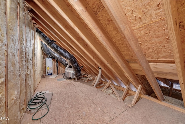 attic featuring gas water heater