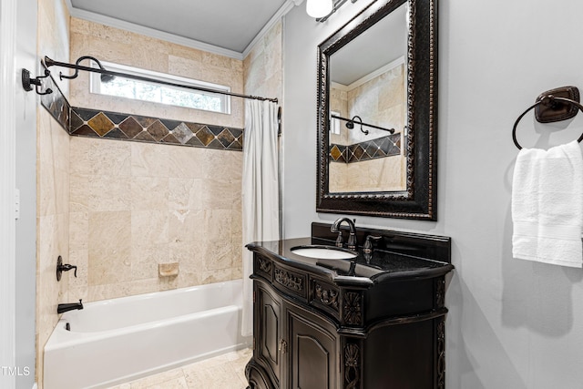 bathroom featuring tile patterned flooring, vanity, and shower / tub combo