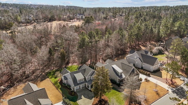 bird's eye view with a residential view and a wooded view