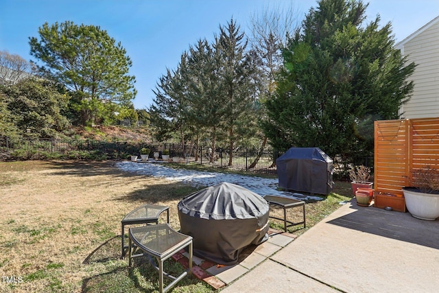 view of patio featuring a fenced backyard and grilling area