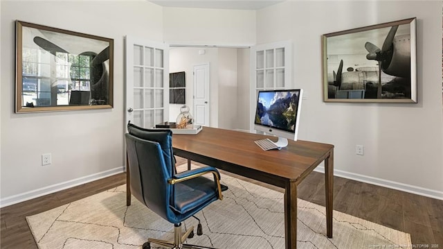 220 Hartfield Ave, Raeford, NC 28376 - home office featuring wood finished floors, baseboards, and french doors