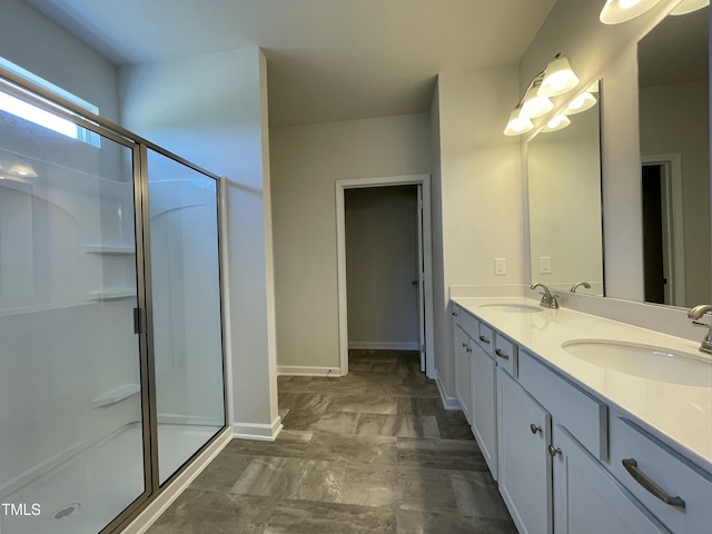 316 Olivia Crossing Ct Unit 11, Four Oaks, NC 27524 - full bath with a shower stall, double vanity, and baseboards