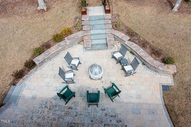 view of patio / terrace featuring a fireplace