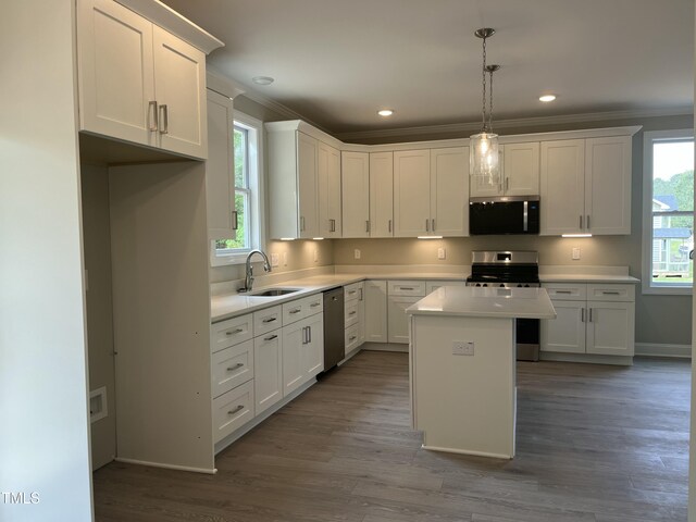 162 Kirkwall Ln, Selma, NC 27576 - kitchen with white cabinets, a wealth of natural light, appliances with stainless steel finishes, and a sink