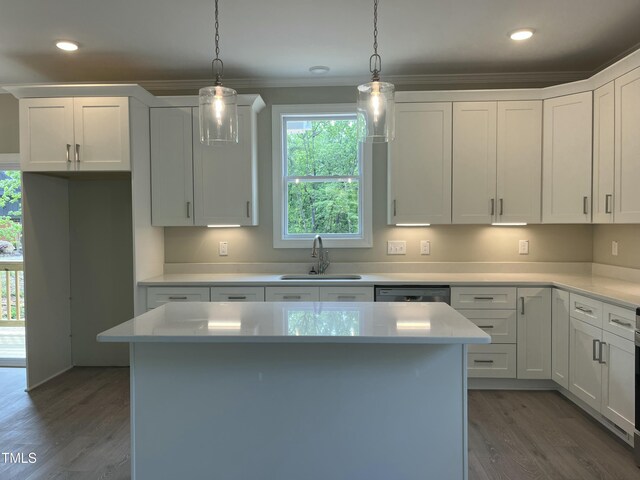 162 Kirkwall Ln, Selma, NC 27576 - kitchen with white cabinetry, wood finished floors, a sink, and light countertops