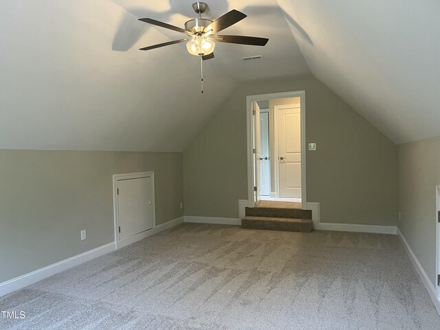 162 Kirkwall Ln, Selma, NC 27576 - additional living space featuring lofted ceiling, visible vents, carpet floors, and ceiling fan