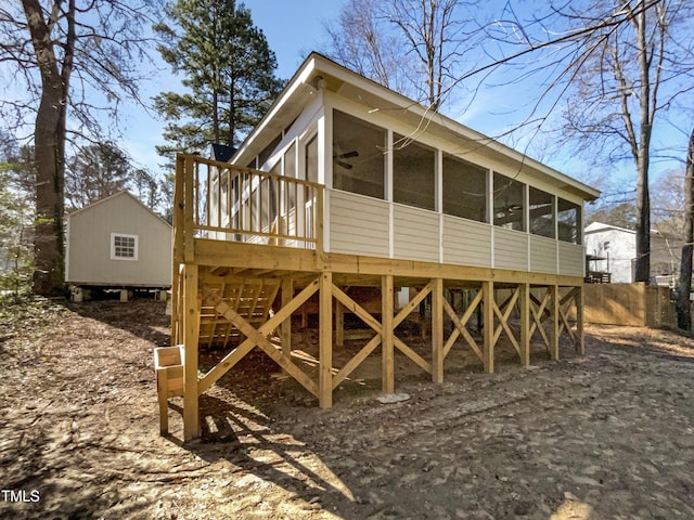 308 Trimble Ave, Cary, NC 27511 - back of house with a sunroom, a deck, and ceiling fan
