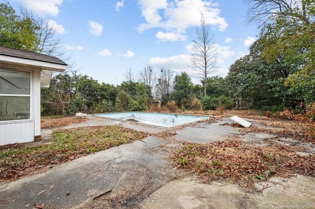 view of yard with an empty pool