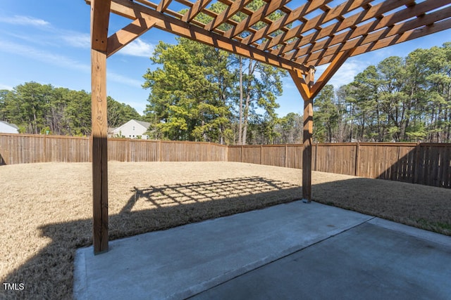 view of patio / terrace with a fenced backyard and a pergola