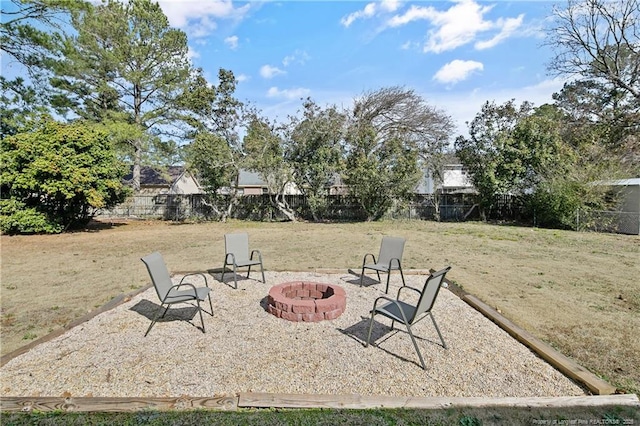 view of patio / terrace featuring a fenced backyard and a fire pit