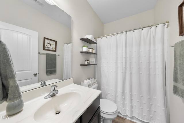 bathroom with visible vents, vanity, and toilet