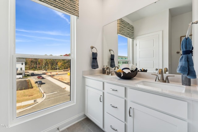 full bathroom featuring double vanity, tile patterned flooring, and a sink