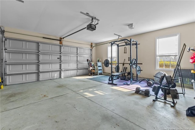 garage with a garage door opener