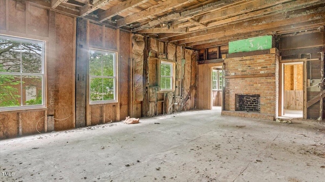 misc room featuring a brick fireplace