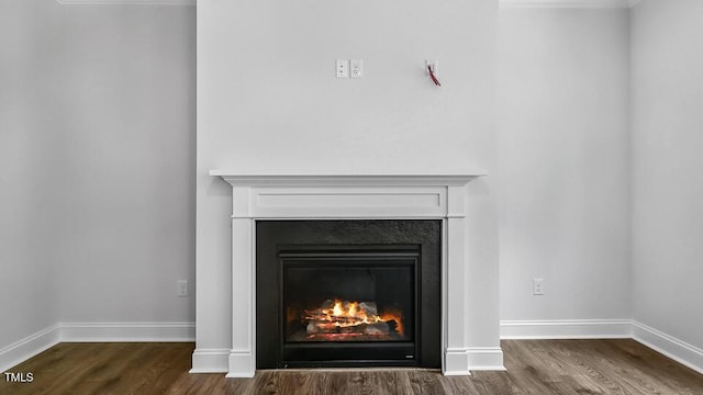 7521 Percussion Dr, Apex, NC 27539 - detailed view of a glass covered fireplace and wood finished floors