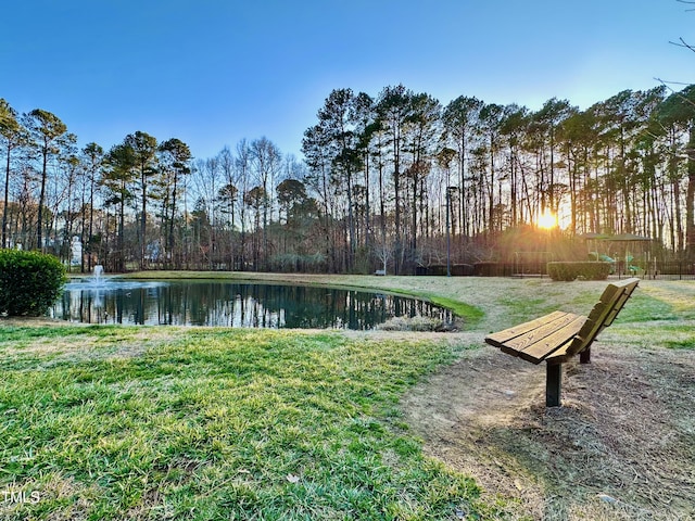 view of yard with a water view