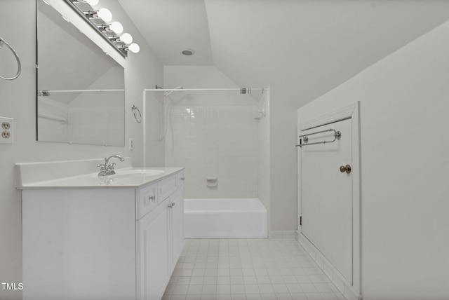 full bath featuring tile patterned flooring, shower / bath combination, and vanity